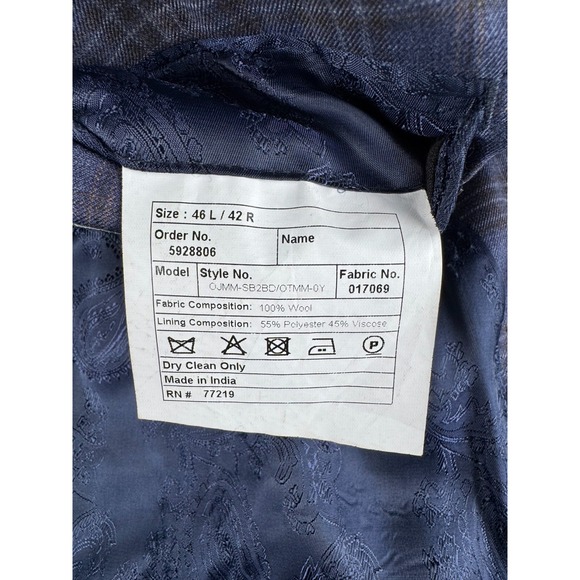 Joseph Abboud Suit 46L Blue Plaid Sharkskin Wool Single Breasted Custom 42x28 - Picture 10 of 16